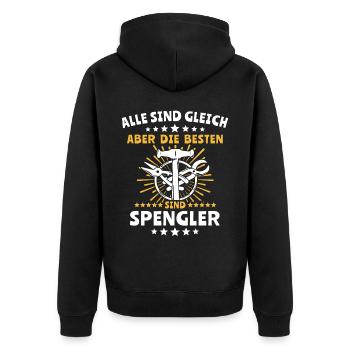 Spengler Bauspengler Spengeln - Unisex Premium Bio Zip Hoodie - Schwarz - Hinten - Nico (187cm)