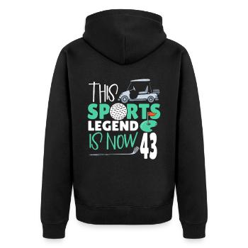 Diese Sportlegende Ist Jetzt 43, Golfspiel 43. - Unisex Premium Bio Zip Hoodie - Schwarz - Hinten - Nico (187cm)