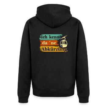 Ich kenn da ne Abkürzung Seilbahn lustig - Unisex Premium Bio Zip Hoodie - Schwarz - Hinten - Nico (187cm)