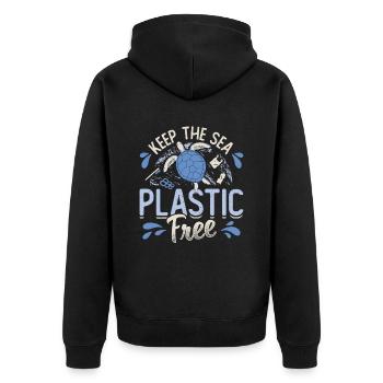 Haltet Das Meer Plastikfrei Rettet Den Ozean - Unisex Premium Bio Zip Hoodie - Schwarz - Hinten - Nico (187cm)