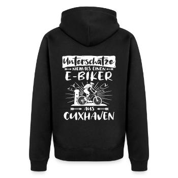 Ebike Cuxhaven Ebiking Cuxhavener E-Biker - Unisex Premium Bio Zip Hoodie - Schwarz - Hinten - Nico (187cm)