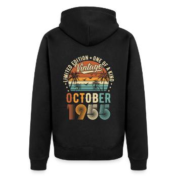Édition limitée Octobre 1955 Cadeau d’anniversaire - Veste à capuche bio Premium Unisexe - noir - Dos - Nico (187cm)