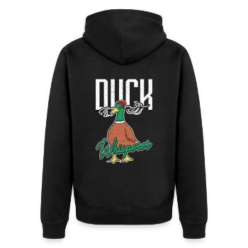 Duck Whisperer Entenjagd - Unisex Premium Bio Zip Hoodie - Schwarz - Hinten - Nico (187cm)