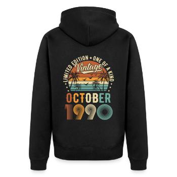 Limited Edition Oktober 1990 Geburtstag Geschenk - Unisex Premium Bio Zip Hoodie - Schwarz - Hinten - Nico (187cm)
