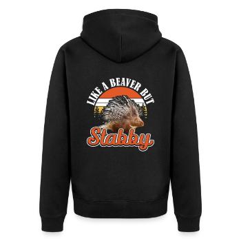 Like a Beaver but Stabby Stachelschwein - Unisex Premium Bio Zip Hoodie - Schwarz - Hinten - Nico (187cm)