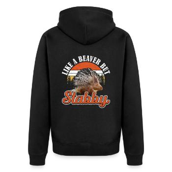 Like a Beaver but Stabby Stachelschwein - Unisex Premium Bio Zip Hoodie - Schwarz - Hinten - Nico (187cm)