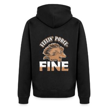 Nagetier Feelin’ Porcu-Fine Stachelschwein - Unisex Premium Bio Zip Hoodie - Schwarz - Hinten - Nico (187cm)