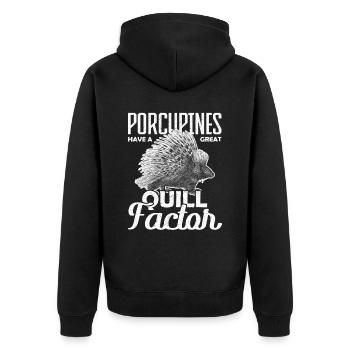 Porcupines great Quill Factor Stachelschwein - Unisex Premium Bio Zip Hoodie - Schwarz - Hinten - Nico (187cm)