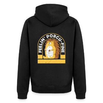 Nagetier Feelin’ Porcu-Fine Stachelschwein - Unisex Premium Bio Zip Hoodie - Schwarz - Hinten - Nico (187cm)