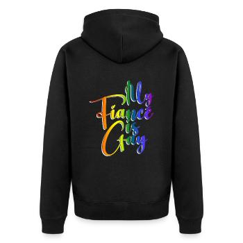 Mein Verlobter ist schwul - Schwule Hochzeit - Unisex Premium Bio Zip Hoodie - Schwarz - Hinten - Nico (187cm)