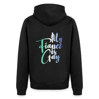 Mein Verlobter ist schwul - Schwule Hochzeit - Unisex Premium Bio Zip Hoodie - Schwarz - Hinten - Nico (187cm)
