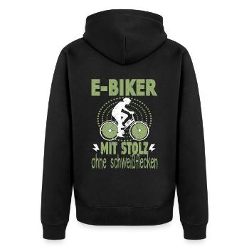 e biker mit stolz ohne schweißflecken - Unisex Premium Bio Zip Hoodie - Schwarz - Hinten - Nico (187cm)
