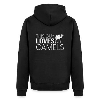 Typ Kamel Spruch - Unisex Premium Bio Zip Hoodie - Schwarz - Hinten - Nico (187cm)