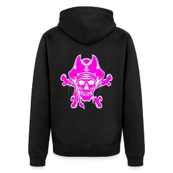 Totenkopf Pirat Piraten Piratenflagge Totenschädel - Unisex Premium Bio Zip Hoodie - Schwarz - Hinten - Nico (187cm)