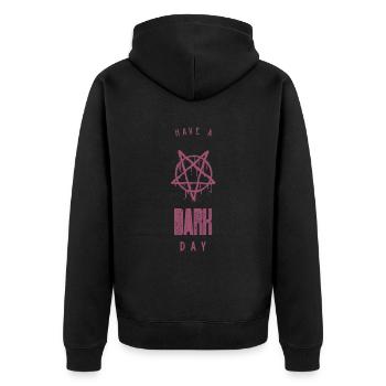 Grufti-Spruch Funny Have A Dark Day - Unisex Premium Bio Zip Hoodie - Schwarz - Hinten - Nico (187cm)