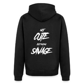 Grufti Sagt Lustig, Nicht Niedlich. Spielt - Unisex Premium Bio Zip Hoodie - Schwarz - Hinten - Nico (187cm)