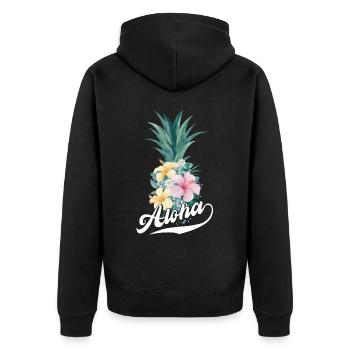 Aloha pineapple flower design For beach lovers - Unisex Premium Organic Zip Hoodie - black - Back - Nico (187cm)
