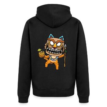 Katze Mit Tiki Maske Hawaii - Unisex Premium Bio Zip Hoodie - Schwarz - Hinten - Nico (187cm)