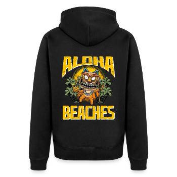 Aloha Beaches Hawaiianische Katze Mit Tiki-maske - Unisex Premium Bio Zip Hoodie - Schwarz - Hinten - Nico (187cm)