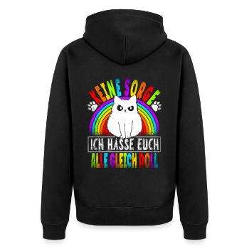Katze Katzenliebhaber Sarkasmus Ich Hasse Euch - Unisex Premium Bio Zip Hoodie - Schwarz - Hinten - Nico (187cm)