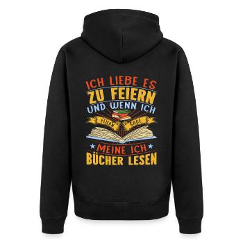 Ich Feiern Bücher Bücherwurm Buchliebhaber - Unisex Premium Bio Zip Hoodie - Schwarz - Hinten - Nico (187cm)