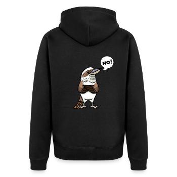 Lachender Hans Vogel Jägerliest Stur Nein - Unisex Premium Bio Zip Hoodie - Schwarz - Hinten - Nico (187cm)