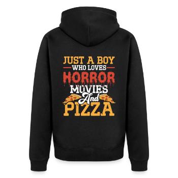 Just A Boy Who Loves Horror Movies And Pizza - Unisex Premium Organic Zip Hoodie - black - Back - Nico (187cm)
