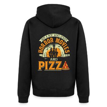 Just a boy who loves horror movies and pizza - Unisex Premium Organic Zip Hoodie - black - Back - Nico (187cm)