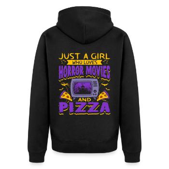 Nur Ein Mädchen, Das Horrorfilme Und Pizza Liebt - Unisex Premium Bio Zip Hoodie - Schwarz - Hinten - Nico (187cm)