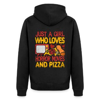 Nur Ein Mädchen, Das Horrorfilme Und Pizza Liebt - Unisex Premium Bio Zip Hoodie - Schwarz - Hinten - Nico (187cm)