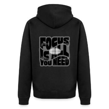 Focus is all you need, photographer camera - Unisex Premium Organic Zip Hoodie - black - Back - Nico (187cm)