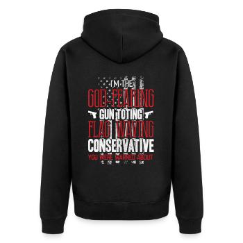 American, God Fear, Flag Wehne Conservative - Unisex Premium Organic Zip Hoodie - black - Back - Nico (187cm)
