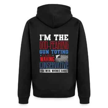 American, God Fear, Flag Wehne Conservative - Unisex Premium Organic Zip Hoodie - black - Back - Nico (187cm)