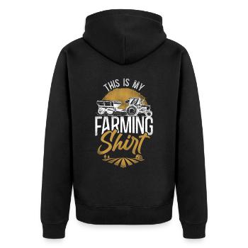 Farming Farmer Tractor Vintage - Unisex Premium Bio Zip Hoodie - Schwarz - Hinten - Nico (187cm)