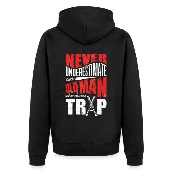 Alter Mann Schießt Falle, Falle Schießen - Unisex Premium Bio Zip Hoodie - Schwarz - Hinten - Nico (187cm)