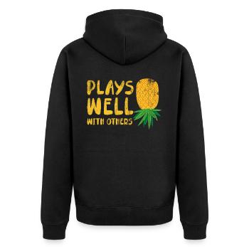 Spielt Gut Mit Anderen Designs Für Strandliebhaber - Unisex Premium Bio Zip Hoodie - Schwarz - Hinten - Nico (187cm)