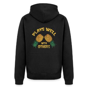 Spielt Gut Mit Anderen Designs Für Strandliebhaber - Unisex Premium Bio Zip Hoodie - Schwarz - Hinten - Nico (187cm)