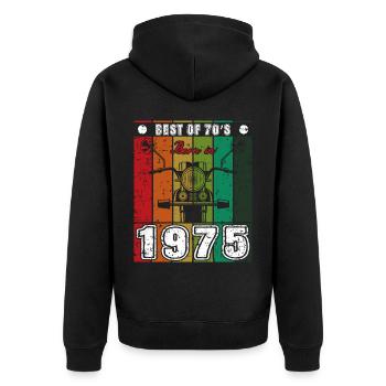 Best Of 70's Geboren 1975 Klassisches Motorrad - Unisex Premium Bio Zip Hoodie - Schwarz - Hinten - Nico (187cm)