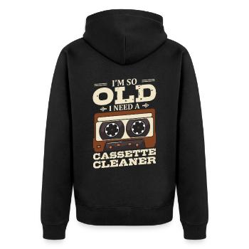 Ich Bin So Alt, Dass Ich Einen Kassettenreiniger - Unisex Premium Bio Zip Hoodie - Schwarz - Hinten - Nico (187cm)