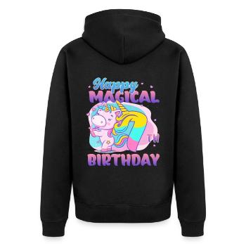 Alles Gute Zum Magischen 7. Geburtstag Einhorn - Unisex Premium Bio Zip Hoodie - Schwarz - Hinten - Nico (187cm)