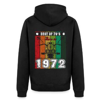 Best Of 70's Geboren 1972 Klassisches Motorrad - Unisex Premium Bio Zip Hoodie - Schwarz - Hinten - Nico (187cm)