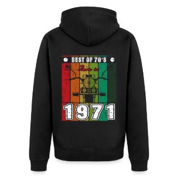 Best Of 70's Geboren 1971 Klassisches Motorrad - Unisex Premium Bio Zip Hoodie - Schwarz - Hinten - Nico (187cm)