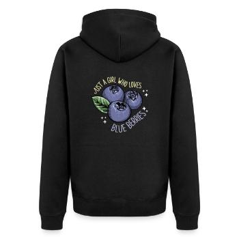 Blaubeere Heidelbeere Strauch Wald Waldfrucht - Unisex Premium Bio Zip Hoodie - Schwarz - Hinten - Nico (187cm)