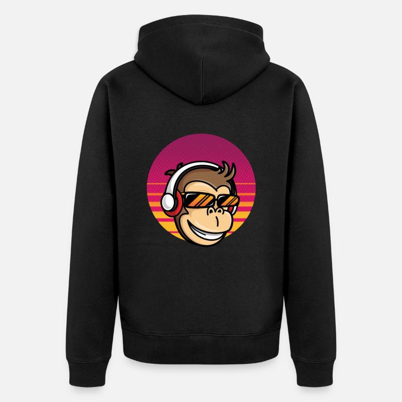 Affe mit Headset - Unisex Premium Bio Zip Hoodie - Schwarz