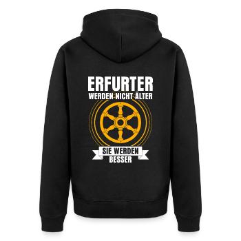 Erfurter Spruch Erfurt - Unisex Premium Bio Zip Hoodie - Schwarz - Hinten - Nico (187cm)