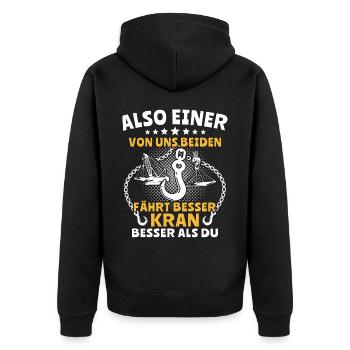 Kranführer Kran Kranfahrer - Unisex Premium Bio Zip Hoodie - Schwarz - Hinten - Nico (187cm)