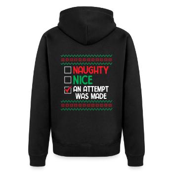 Nice Naughty an Attempt was Made Pun Saying Ugly C - Unisex Premium Organic Zip Hoodie - black - Back - Nico (187cm)