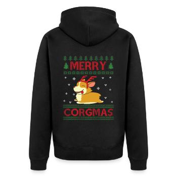 Merry Corgmas Dog Saying Ugly Christmas - Unisex Premium Organic Zip Hoodie - black - Back - Nico (187cm)
