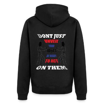 Selbstverteidigung Kampfsport Karate Schwarzgurt - Unisex Premium Bio Zip Hoodie - Schwarz - Hinten - Nico (187cm)