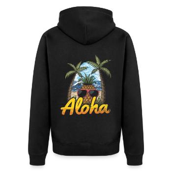 Aloha Pineapple And Pine Tree Design For The Beach - Unisex Premium Organic Zip Hoodie - black - Back - Nico (187cm)